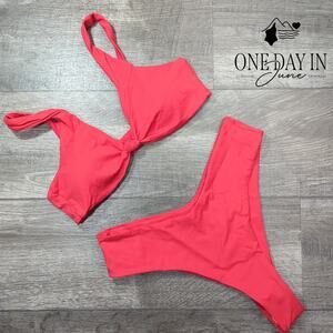 Aleumdr High Cut Knot Front Cheeky Bikini Swimsuit Size L